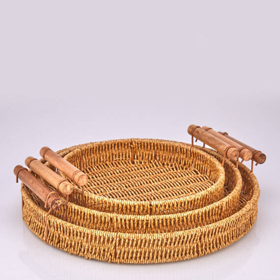 Enma Home Bambu Sap Rattan Yuvarlak Tepsi - Büyük Boy - 1