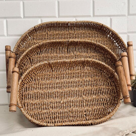 Enma Home Bambu Saplı Rattan Oval Tepsi - Orta - 1